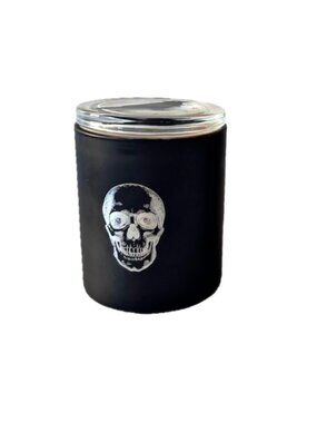 Sand + Fog Scented Skull Jar Candle "Beware" Glass Lid with Black Falcon Print